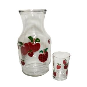 2 Piece Set IDI Plaid Apple Print Juice Carefe Decanter & Juice Glass